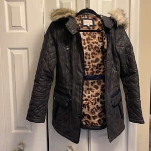 Laundry by Shelli Segal Women’s Navy Puffer - Faux Fur Hood - Small